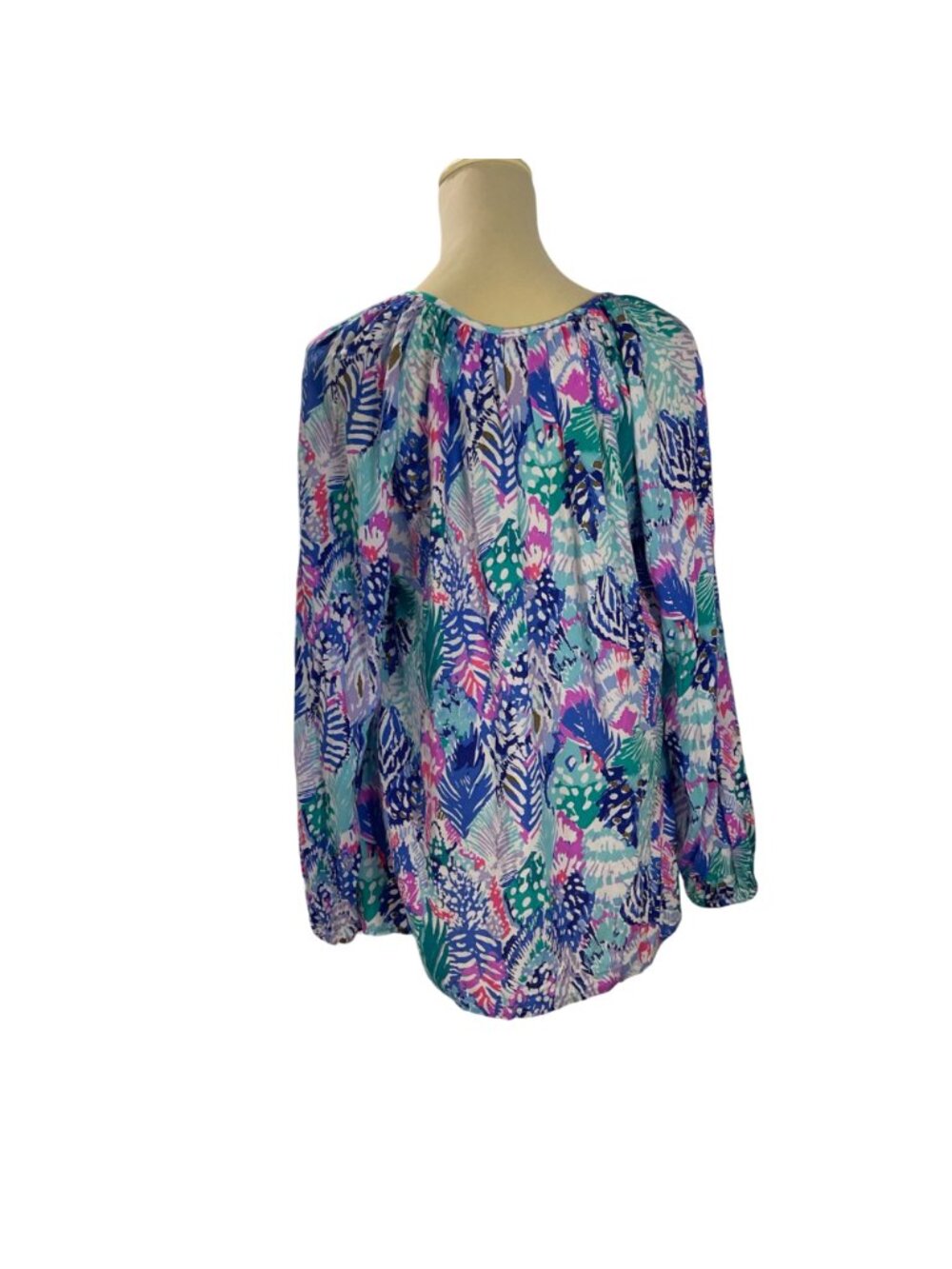Lilly Pulitzer Willa Tunic Women's Size Large Quill Out Poet Rayon Blouse Preppy - Picture 3 of 10